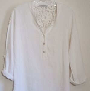 Viola Borghi white linen and lace top women's size small